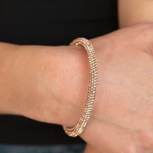 Paparazzi Jewelry - Stageworthy Sparkle - Rose Gold Bracelet - Vintage - Picture 3 of 4